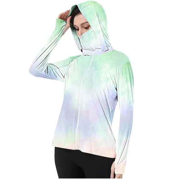 Xfvqtps Womens Light Jacket with Thumb Hole Sun Protection Cooling Ice Silk Hoodie Full Zip Multicolour Shirts for UV Outdoor Hiking Running Multicolor-05
