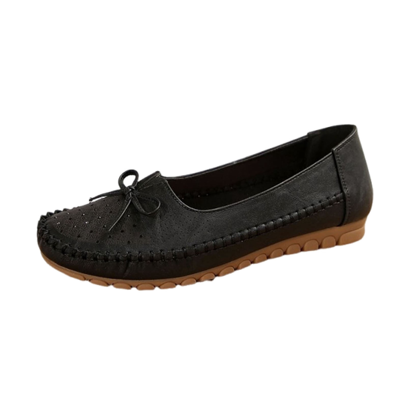 Black Casual Slip-On Flats with Woven Fabric and Bow Detail Alpine Swiss Polly Womens Ballet Flats RUNS SMALL Vegan  main image 3