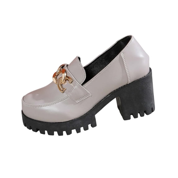 Xfvqtps Womens Loafer Heels Round Toe Chunky Heel Slip on Casual Comfort Shoes Vintage Office Work Fashion Pumps Shoes