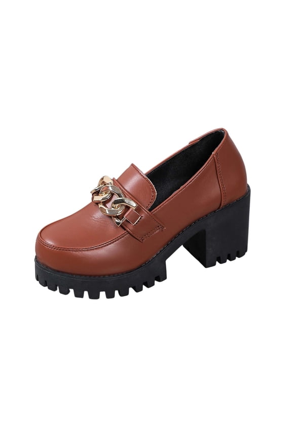 Womens Loafer Heels Round Toe Chunky Heel Slip on Casual Comfort Shoes Vintage Office Work Fashion Pumps Shoes
