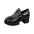 thumbnail image 1 of Xfvqtps Womens Loafer with Buckle Chunky Heel Fashion Casual Flats Round Toe Leather Mary Jane Shoes Slip On Walking Shoe for Ladies, 1 of 9