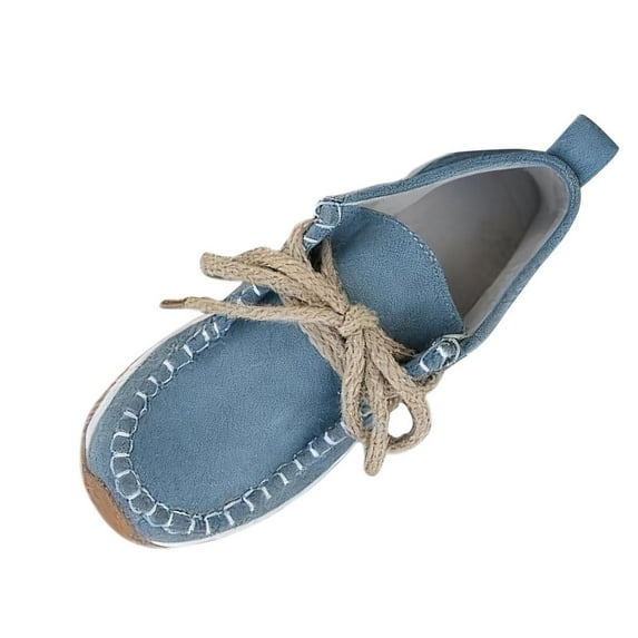 Xfvqtps Womens Loafers Casual Flats with Rope Lacing Faux Suede Comfortable Shoes for Everyday Wear Versatile Colors Slip on Design Blue