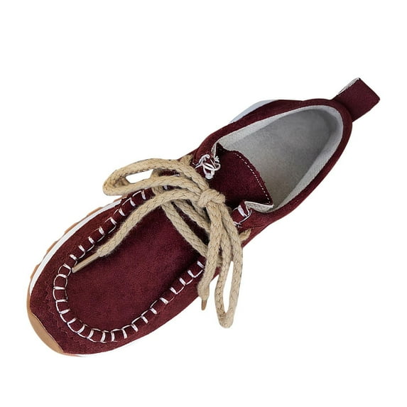 Xfvqtps Womens Loafers Casual Flats with Rope Lacing Faux Suede Comfortable Shoes for Everyday Wear Versatile Colors Slip on Design Wine