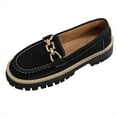 thumbnail image 1 of Xfvqtps Womens Loafers Casual Shoes Soft Sole Low Heel Metal Chain Detail Chunky Sole Breathable Flat Shoes Shallow Mouth Versatile Footwear Suede Material Black, 1 of 8