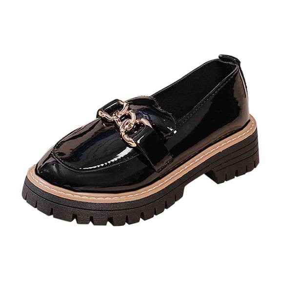 Xfvqtps Womens Loafers Leather Slip on Shoes with Chain Detail Chunky Sole Casual Comfortable Footwear for Daily Wear Black