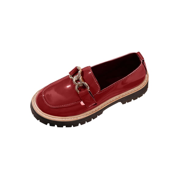 Xfvqtps Womens Loafers Leather Slip on Shoes with Chain Detail Chunky Sole Casual Comfortable Footwear for Daily Wear Wine