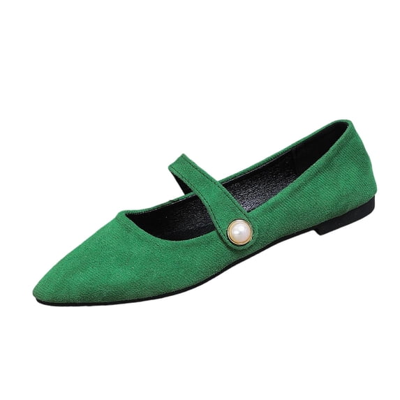Xfvqtps Womens Loafers Pointed Toe Flat Shoes Slip on Pearl Strap Casual Comfortable Work Mary Jane for Spring Summer Green