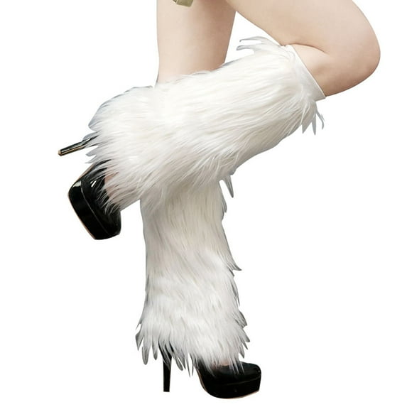 Xfvqtps Womens Long Boots Shoes Cuff Cover Leg Warmers Fuzzy Faux Fur Knee Length Warm Winter Party Accessories Leg Warmers White