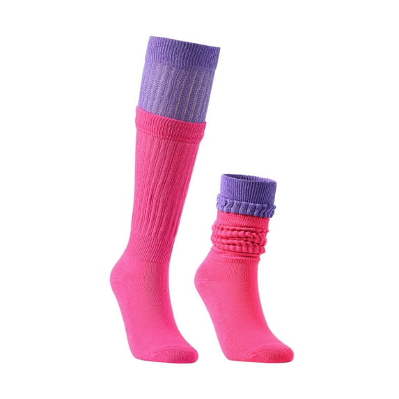 Xfvqtps Womens Long Scrunch Knee High Boot Socks Slouch Socks Solid Color Colorful Stockings from the 1980s to 1990s Super Long Tight Knit Pile Socks Hot Pink