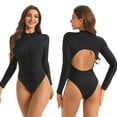 thumbnail image 1 of Xfvqtps Womens Long Sleeve Rash Guard Bathing Suit Zip up Backless Breathable Athletic One Piece Swimsuits Modest Surfing Swimwear Black, 1 of 9