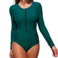 thumbnail image 1 of Xfvqtps Womens Long Sleeve Rash Guard Bathing Suit Zip up Solid Color Athletic One Piece Swimsuits Modest Surfing Swimwear Green, 1 of 6