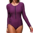 thumbnail image 1 of Xfvqtps Womens Long Sleeve Rash Guard Bathing Suit Zip up Solid Color Athletic One Piece Swimsuits Modest Surfing Swimwear Purple, 1 of 5