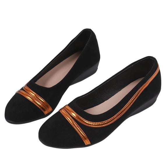 Xfvqtps Womens Low Wedge Heel Flats Slip on Shoes Suede Round Toe Versatile Casual Shoes Black