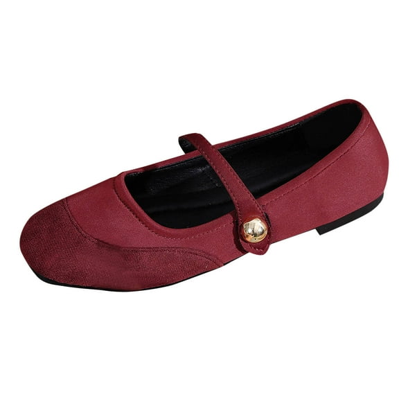 Xfvqtps Womens Mary Jane Flats Multi Color T Strap Metal Buckle Embellished Comfortable Casual Fall Winter Flat Sandals Shoes Wine