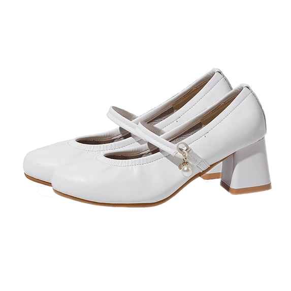 Xfvqtps Womens Mary Jane Pumps Pearl Buckle Heels Chunky Heel Shoes Round Toe Comfortable Pumps Vintage Style Low Cut Dressy Casual Shoes