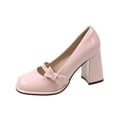 thumbnail image 1 of Xfvqtps Womens Mary Jane Shoes Bow Vintage Square Toe Dress Shoes Chunky Mid Heel Oxford Shoes Slip on Pumps Pink, 1 of 9