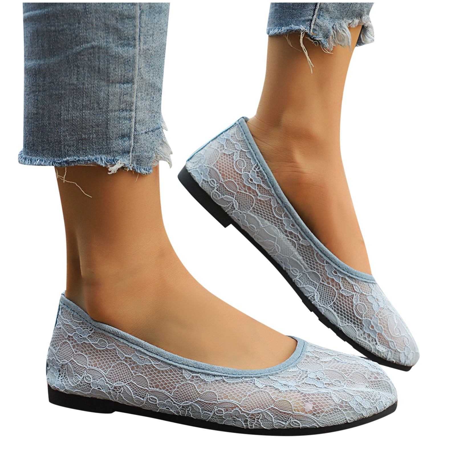 Xfvqtps Womens Mesh Ballet Flats Slip on Ballerina Flats Flower ...