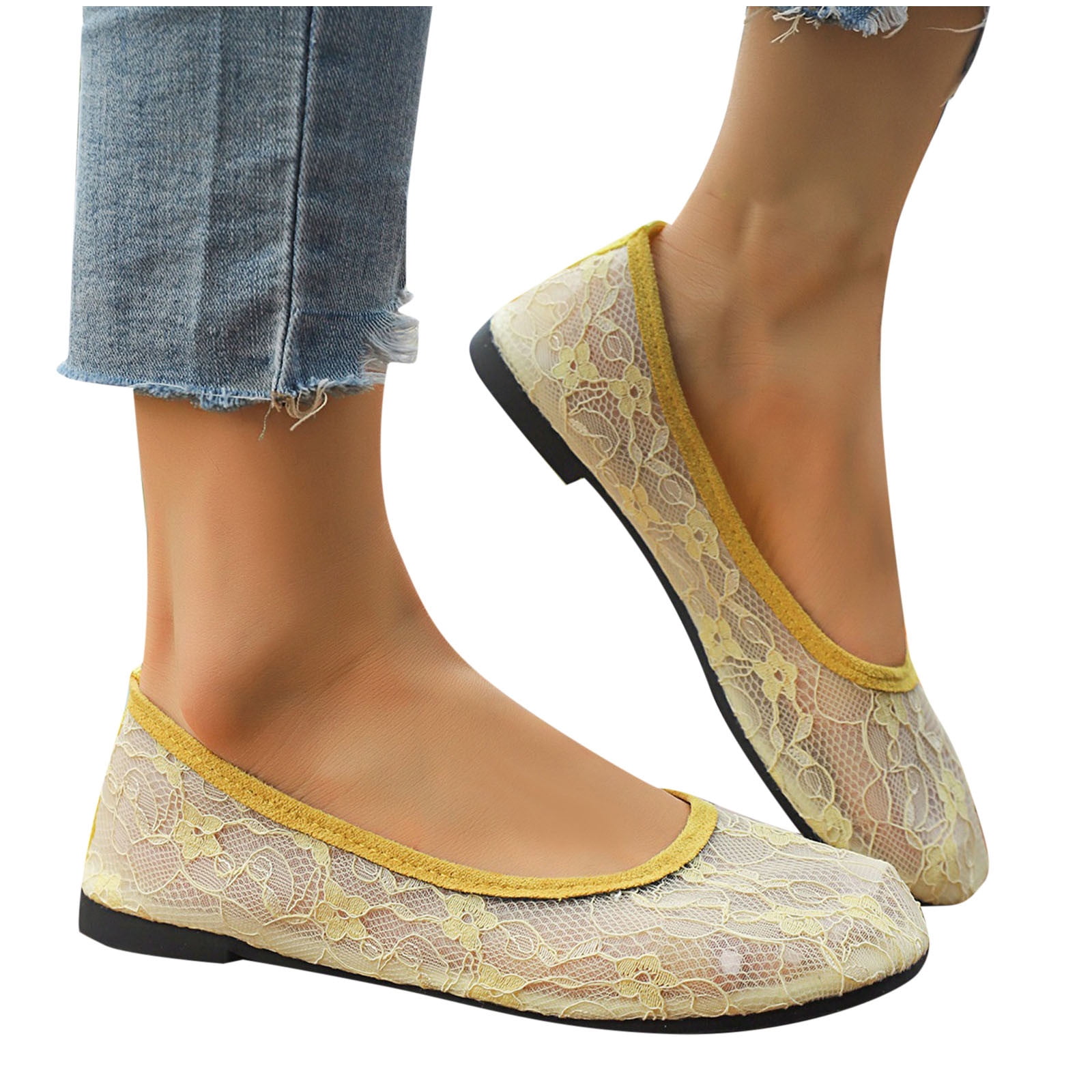 Xfvqtps Womens Mesh Ballet Flats Slip on Ballerina Flats Flower