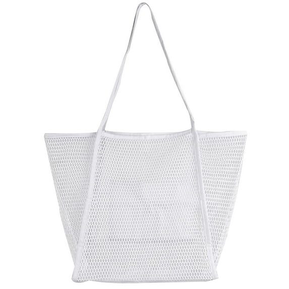 Xfvqtps Womens Mesh Beach Bag Rainproof Sandproof Large Capacity Foldable Essential for Beach Vacation Shoulder Bag White