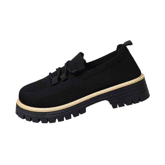 Xfvqtps Womens Mesh Knit Loafers Lace up Flats Casual Shoes Thick Sole Loafers for Women Breathable Comfortable Shoes Slip on Style Everyday Sneakers Black