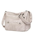thumbnail image 1 of Xfvqtps Womens Messenger Bag Large Capacity Multi Compartment Fashion Lightweight Portable Commuting Washed Leather Inclined Shoulder Bag Beige, 1 of 4