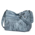 thumbnail image 1 of Xfvqtps Womens Messenger Bag Large Capacity Multi Compartment Fashion Lightweight Portable Commuting Washed Leather Inclined Shoulder Bag Blue, 1 of 1