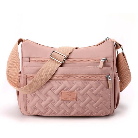 Xfvqtps Womens Messenger Bag Solid Color Simplicity Ins Adjustable Shoulder Strap Multi Compartment Waterproof Fashion Nylon Crossbody Bag Pink