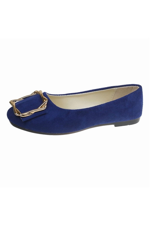 Womens Metal Buckle Flats Soft Fabric Quilted Insole Comfortable Casual Flat Shoes for Work in Multiple Colors Blue
