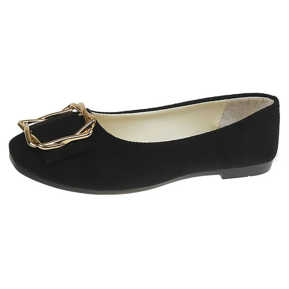 Xfvqtps Womens Metal Buckle Flats Soft Material Quilted Insole Comfortable Casual Work Flat Shoes in Various Colors Black