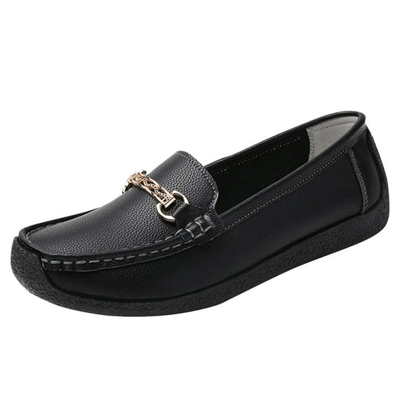 Xfvqtps Womens Metal Buckle Loafers Breathable Soft Sole Flat Shoes for Women Comfortable Slip on Casual Shoes Black