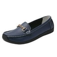 thumbnail image 1 of Xfvqtps Womens Metal Buckle Loafers Breathable Soft Sole Flat Shoes for Women Comfortable Slip on Casual Shoes Dark Blue, 1 of 6