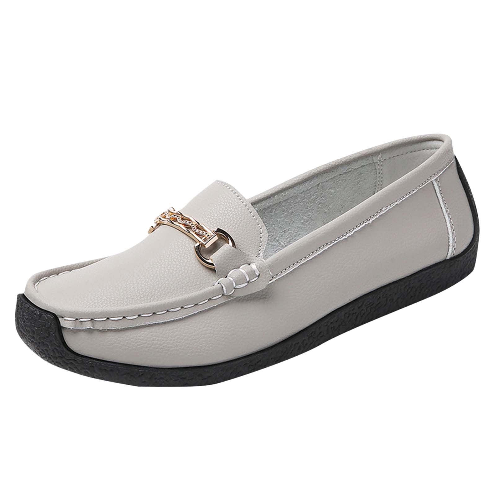 Xfvqtps Womens Metal Buckle Loafers Breathable Soft Sole Flat