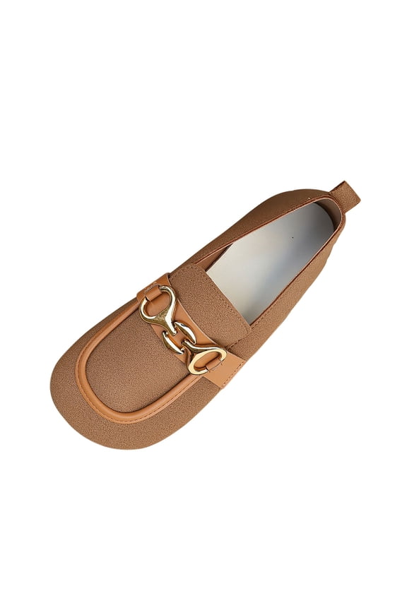 Womens Metal Chain Loafers Slip on Shoes Comfortable Casual Flats Breathable Cushioned Insole Brown