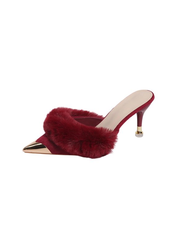 Womens Metallic Accent Pointed Toe Mule Heels Slip On Party Shoes Evening Dress Sandals Comfortable