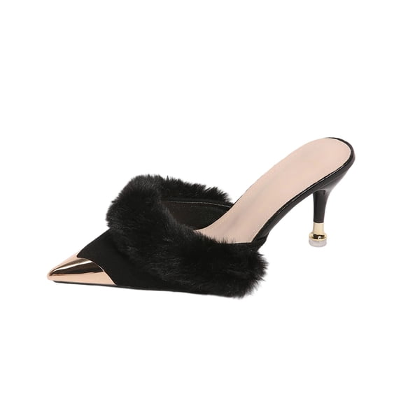 Xfvqtps Womens Metallic Accent Pointed Toe Mule Heels Slip On Party Shoes Evening Dress Sandals Comfortable