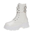 thumbnail image 1 of Xfvqtps Womens Mid Calf Boots Martin Style Chunky Flatform Sole Lace up Front Buckle Strap Round Toe Fashion Winter Boots White, 1 of 7