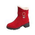 thumbnail image 1 of Xfvqtps Womens Mid Calf Boots Plush Fleece Line Suede Upper Chunky Heel Zipper Up Rhinestone Buckle Winter Snow Boots Women Solid Color Shoes Casual Warm Ankle Boots Red, 1 of 9