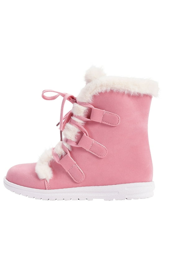 Womens Mid Calf Boots Suede Leather Plush Lining Fuzzy Lace up Solid Color Internal Elevation Soft Sole Non Slip Comfortable Warm Winter Short Boots Pink
