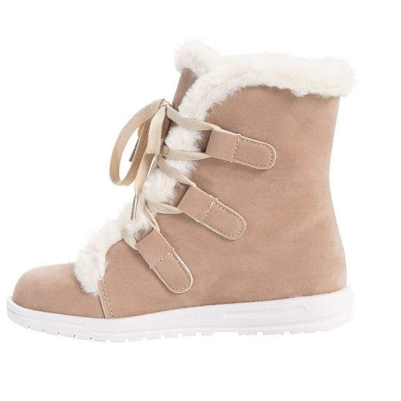 Xfvqtps Womens Mid Calf Boots Suede Leather Plush Lining Fuzzy Lace up Solid Color Internal Elevation Soft Sole Non Slip Comfortable Warm Winter Short Boots Khaki