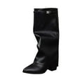thumbnail image 1 of Xfvqtps Womens Mid Calf Boots Winter Fashion Pleated Boots with Metal Chunky Heel Comfortable Mid Heel Boots for Casual Outdoor Wear Black, 1 of 6