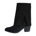 thumbnail image 1 of Xfvqtps Womens Mid Calf Boots with Slit Cuff Detail Side Zipper Chunky Block Heel Round Toe Booties Suede Fashion Casual Boots for Fall Winter Black, 1 of 9
