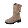thumbnail image 1 of Xfvqtps Womens Mid Calf Boots with Tassel Decor Slouchy Suede Boots Pull on Low Block Heel Comfortable Casual Boho Fashion Fall Boots, 1 of 8