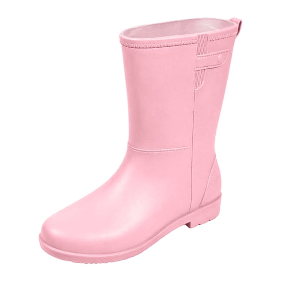 Xfvqtps Womens Mid Calf Rain Boots Waterproof PVC Boots for Rainy Outdoor Garden Pull on Round Toe Casual Wet Weather Shoes