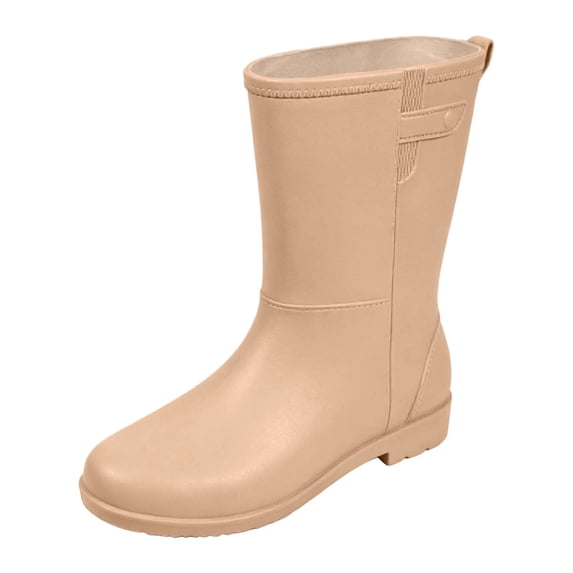 Xfvqtps Womens Mid Calf Rain Boots Waterproof PVC Boots for Rainy Outdoor Garden Pull on Round Toe Casual Wet Weather Shoes