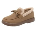thumbnail image 1 of Xfvqtps Womens Moccasin Slippers Suede Leather Sherpa Plush Lining Padded Insole Gripped Rubber Outsoles Solid Color Slip on Bow Soft Sole Comfortable Non Slip Warm Winter Flock Shoes Khaki, 1 of 9