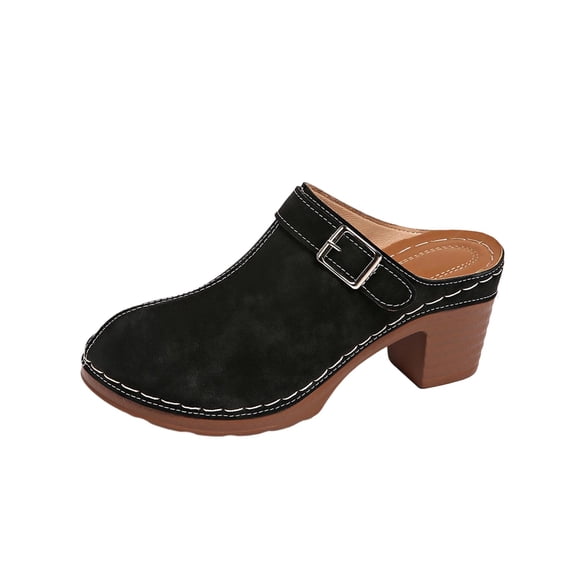 Xfvqtps Womens Mules Slide Sandals Block Heel Close Toe Buckle Strap Casual Slip on Spring Summer Office Wear Comfort