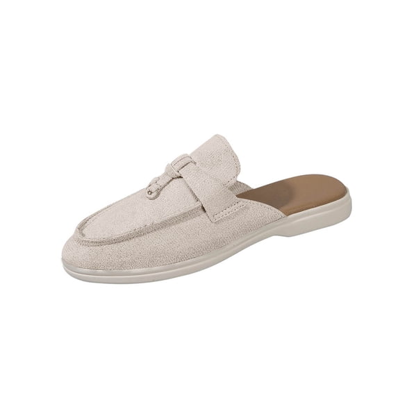 Xfvqtps Womens Mules Slip on Shoes Loafers Style Metal Accents Soft Insole Lightweight Sole Suede Like Material Versatile Colors Casual Comfort Footwear Beige