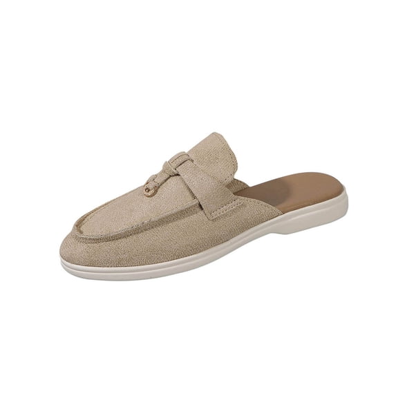 Xfvqtps Womens Mules Slip on Shoes Loafers Style Metal Accents Soft Insole Lightweight Sole Suede Like Material Versatile Colors Casual Comfort Footwear Khaki