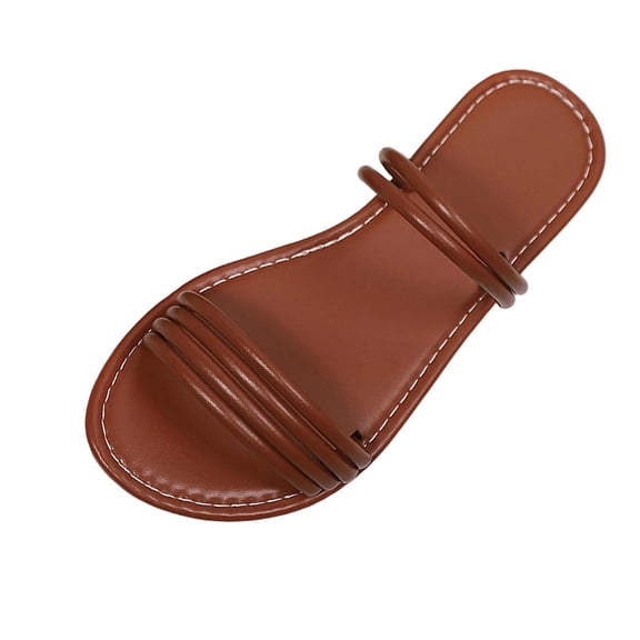 Xfvqtps Womens Multi Strap Slide Sandals Flat Shoes Casual Summer Comfortable Beach Sandals Brown