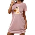 thumbnail image 1 of Xfvqtps Womens Nightgown Cute Chest Print Ghost Pumpkin Cropped Short Sleeve Crewneck Solid Color Fashion Comfortable Pajamas Pink, 1 of 1